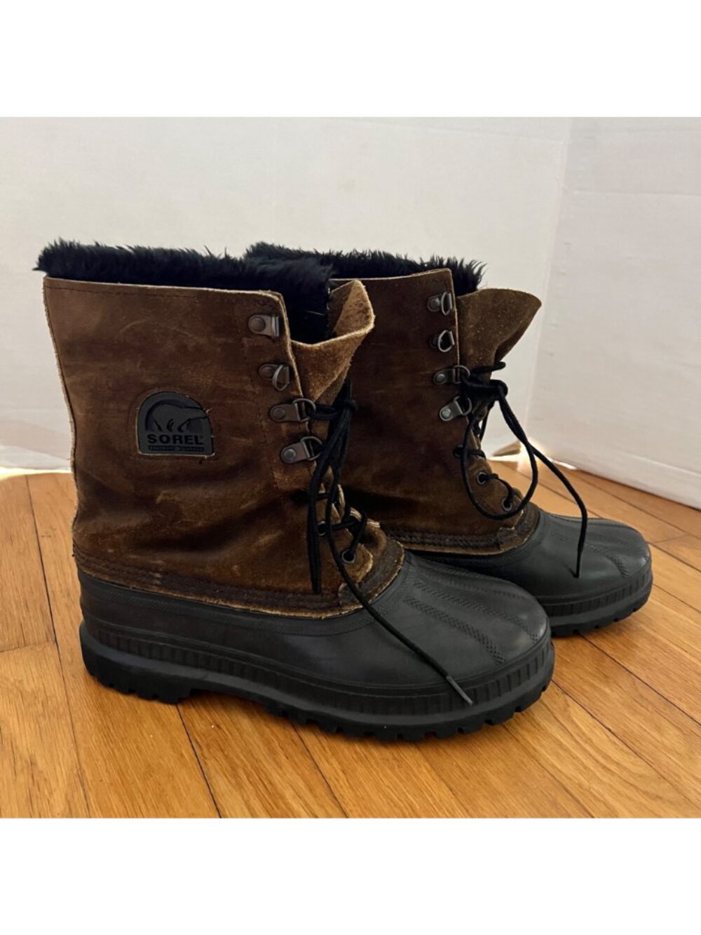 Vintage Sorel Mens Size 7 Brown Suede Kaufman Steel Shank Fur Lined Winter Boots - Picture 14 of 16